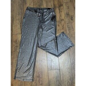 NWT Soho Apparel Ltd Pull-On Wide Leg Pants Size L Stretchy Comfort Silver Disco